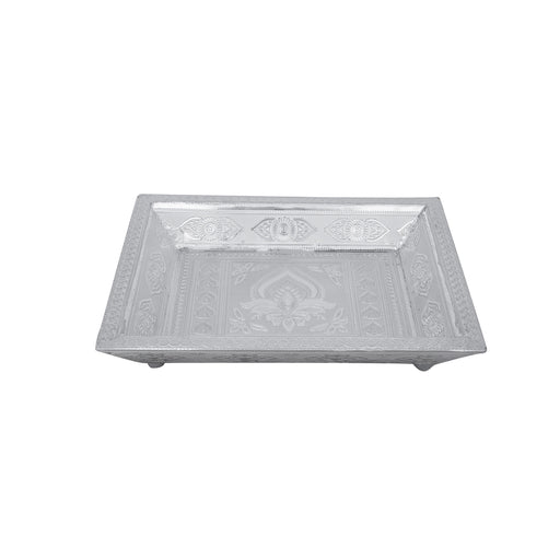 Tray Without Handle - 10 x 7 Inches | Thali Plate/ Pooja Plate/ Silver Polished Plate for Home - Pooja Plate & Tray