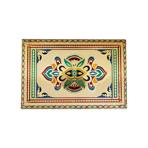 Patla - 2.5 x 12 x 8 Inches | Meenakari Design Chowki/ Golden Polish Manai Palagai for Pooja - Pooja Aasan & Bajot & Pooja Mat