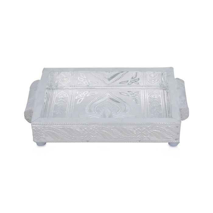 Chocky Tray - 2 x 6 x 4 Inches | Silver Polish Serving Tray/ Thali Plate for Pooja - Pooja Plate & Tray