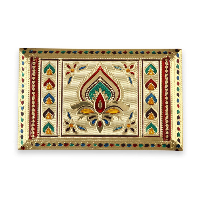 Bajot - 2 x 8 x 5 Inches | Meenakari Design Chowki/ Golden Polish Manai Palagai for Pooja/ 395 Gms Approx - Pooja Aasan & Bajot & Pooja Mat