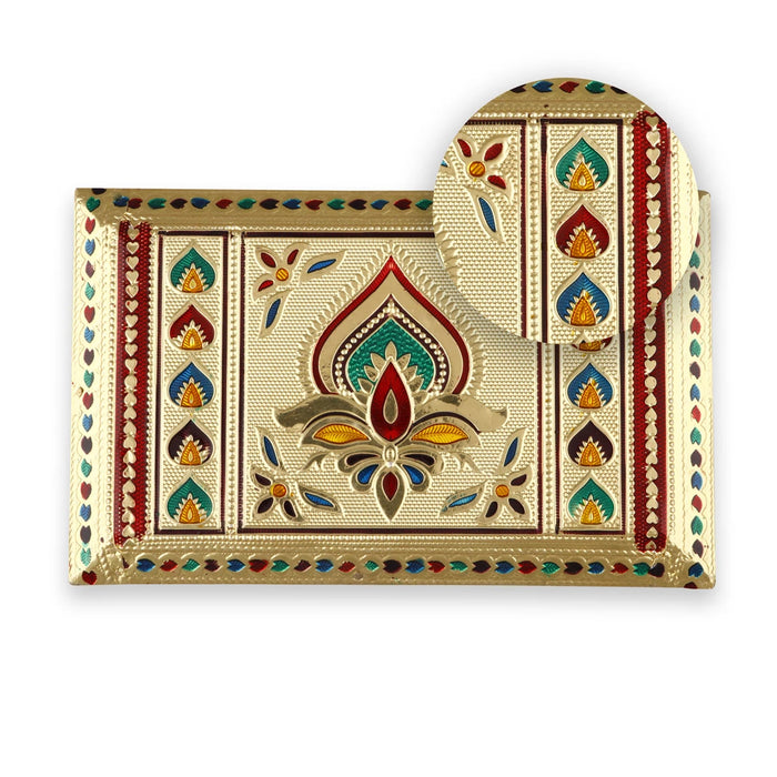 Bajot - 2 x 8 x 5 Inches | Meenakari Design Chowki/ Golden Polish Manai Palagai for Pooja/ 395 Gms Approx - Pooja Aasan & Bajot & Pooja Mat