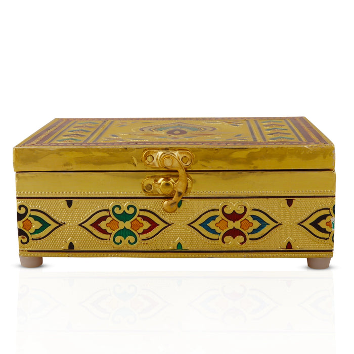 Pooja Box - 3.5 x 7 Inches | Golden Polish Box/ Storage Box/ Jewellery Box/ Meenakari Box for Home - Pooja Box