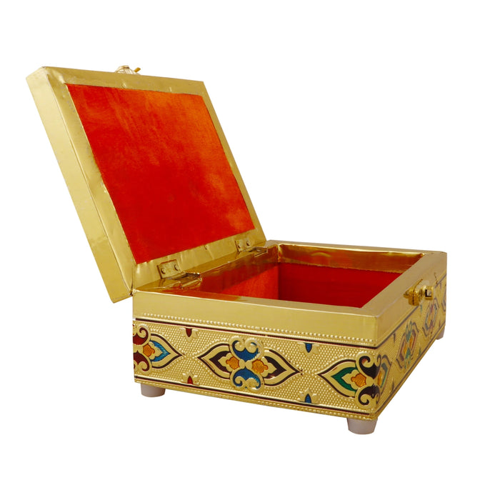 Pooja Box - 3.5 x 7 Inches | Golden Polish Box/ Storage Box/ Jewellery Box/ Meenakari Box for Home - Pooja Box