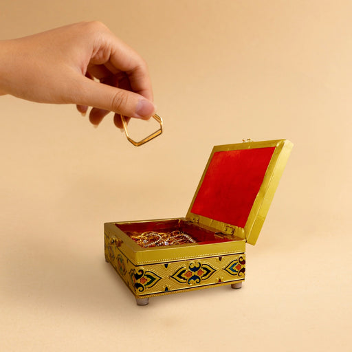 Pooja Box - 3.5 x 7 Inches | Golden Polish Box/ Storage Box/ Jewellery Box/ Meenakari Box for Home - Pooja Box