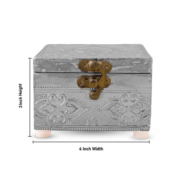 Pooja Box - 3 x 4 Inches | Storage Box/ Silver & Gold Finish Box/ Jewellery Box for Home - Pooja Box & Paduka