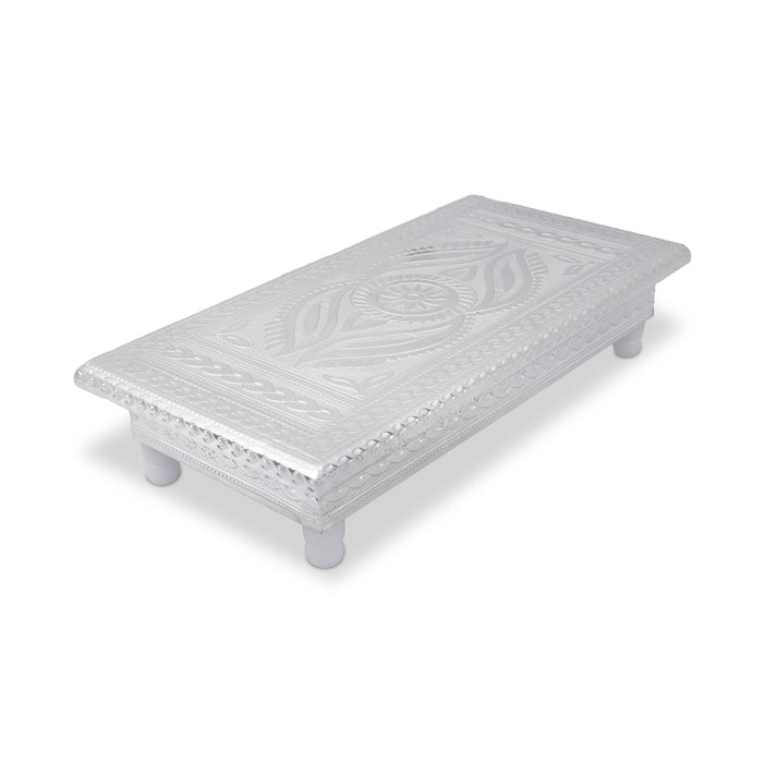 Bajot with Bush - 1.5 x 10 Inches | Decorative Chowki/ Silver Pooja Peetham/ Deity Stand for Home & Temple