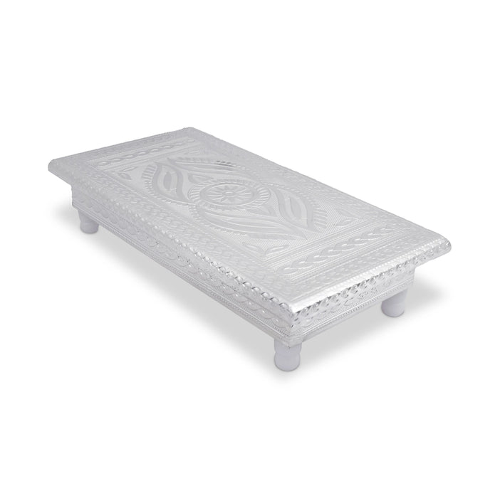 Bajot with Bush - 1.5 x 10 Inches | Decorative Chowki/ Silver Pooja Peetham/ Deity Stand for Home & Temple