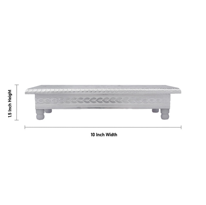 Bajot with Bush - 1.5 x 10 Inches | Decorative Chowki/ Silver Pooja Peetham/ Deity Stand for Home & Temple
