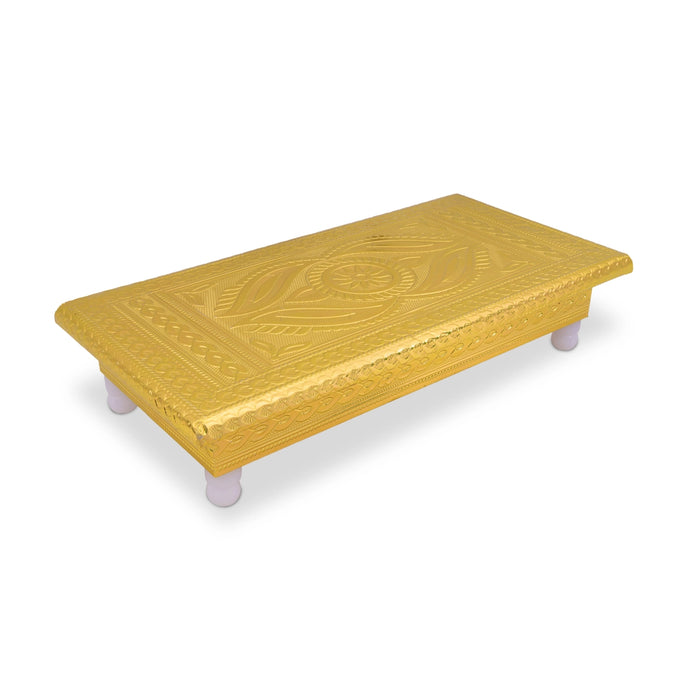 Bajot With Base - 2 x 12 Inches | Manai Palagai/ Gold Polish Pooja Chowki/ Flower Design Patla For Deity