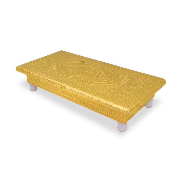 Bajot With Base - 2 x 12 Inches | Manai Palagai/ Gold Polish Pooja Chowki/ Flower Design Patla For Deity