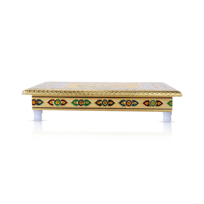 Bajot With Stand - 5 x 10 Inches | Manai Palagai/ Gold Polish With Meenakari Design Chowki for Pooja