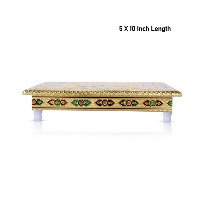 Bajot With Stand - 5 x 10 Inches | Manai Palagai/ Gold Polish With Meenakari Design Chowki for Pooja