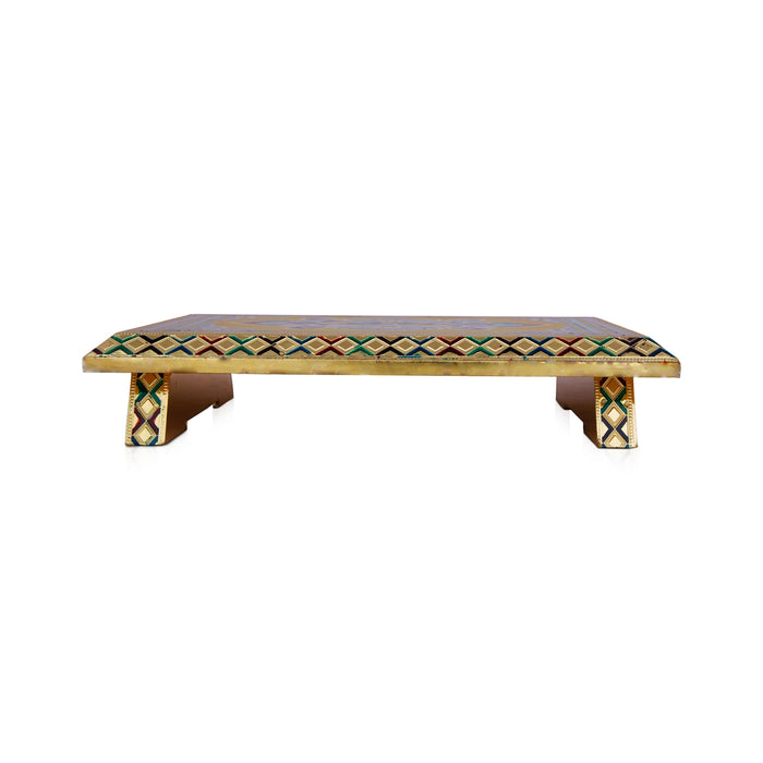 Patla - 7 x 10 Inches | Wooden Manai Palagai/ Gold Polish Meenakari Design Bajot/ Chowki for Pooja