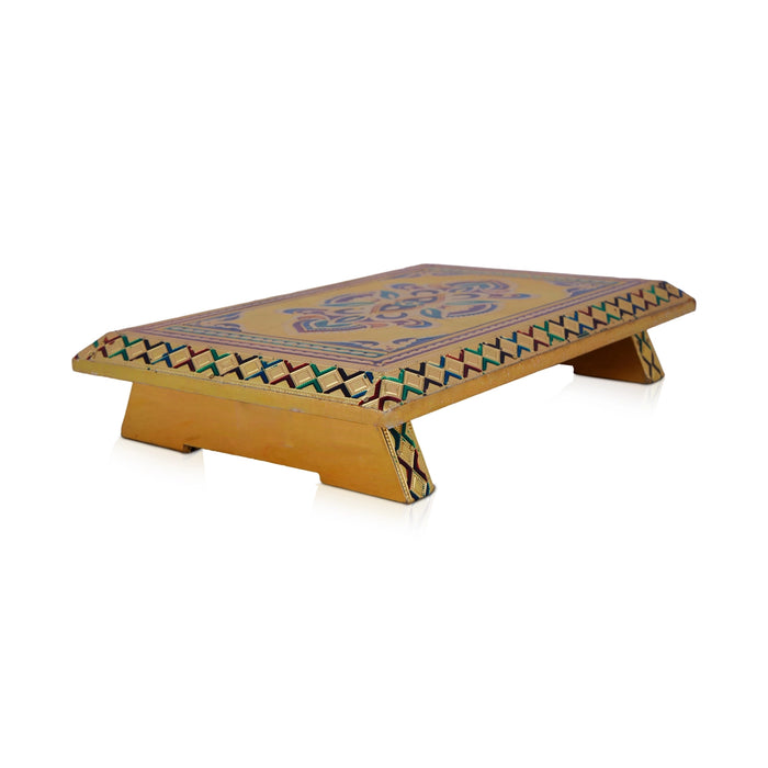 Patla - 7 x 10 Inches | Wooden Manai Palagai/ Gold Polish Meenakari Design Bajot/ Chowki for Pooja