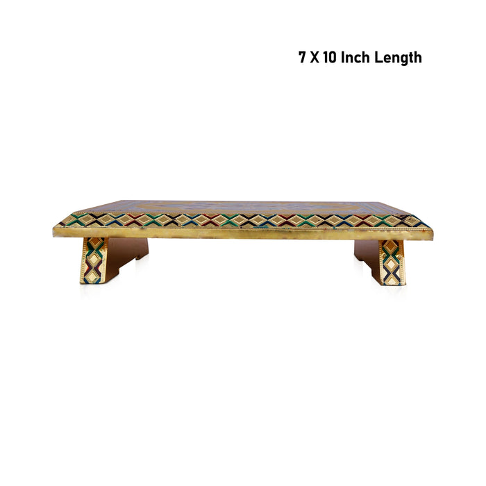 Patla - 7 x 10 Inches | Wooden Manai Palagai/ Gold Polish Meenakari Design Bajot/ Chowki for Pooja
