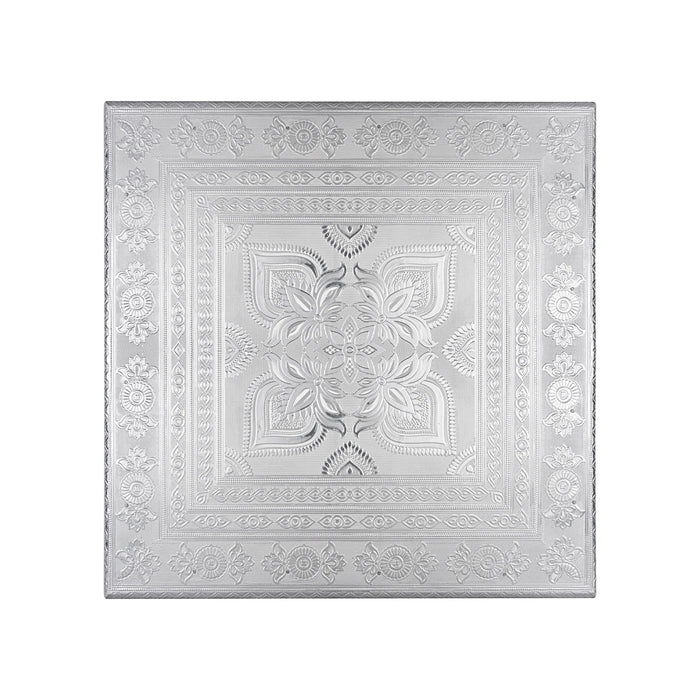 Pooja Chowki With Leg - 3 x 18 x 18 Inches | Wooden Bajot/ Silver Polish Patla for Home - Pooja Aasan & Bajot & Pooja Mat