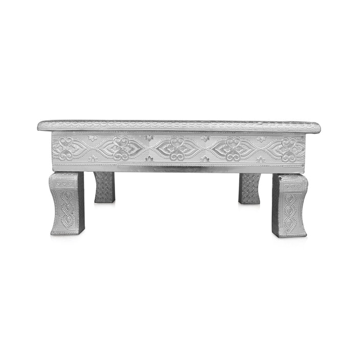 Pooja Chowki - 3.5 X 18 X 18 Inches | Wooden Bajot/ Manai Palagai/ Silver Polish Patla For Rituals And Pooja - Pooja Aasan & Bajot & Pooja Mat