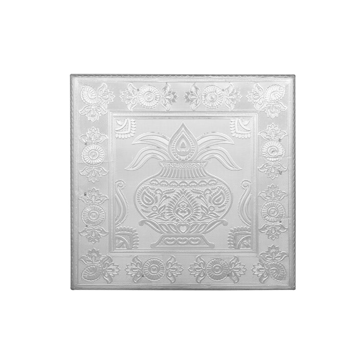 Pooja Chowki - 3.5 X 18 X 18 Inches | Wooden Bajot/ Manai Palagai/ Silver Polish Patla For Rituals And Pooja - Pooja Aasan & Bajot & Pooja Mat