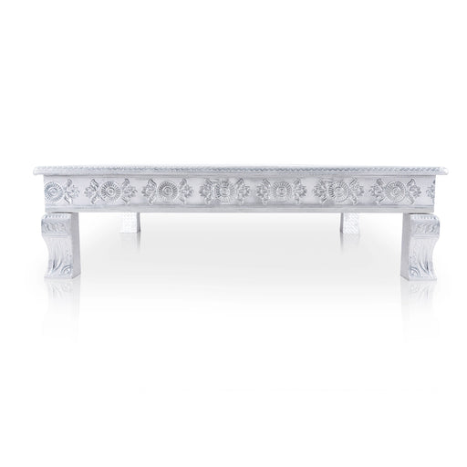 Pooja Chowki - 3 x 24 x 24 Inches | Wooden Bajot/ Silver Polish Patla for Home Decor - Pooja Aasan & Bajot & Pooja Mat