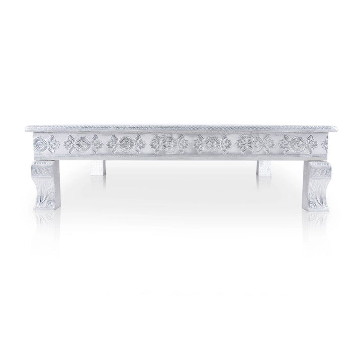 Pooja Chowki - 3 x 24 x 24 Inches | Wooden Bajot/ Silver Polish Patla for Home Decor - Pooja Aasan & Bajot & Pooja Mat