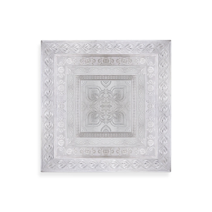 Pooja Chowki - 3 x 24 x 24 Inches | Wooden Bajot/ Silver Polish Patla for Home Decor - Pooja Aasan & Bajot & Pooja Mat