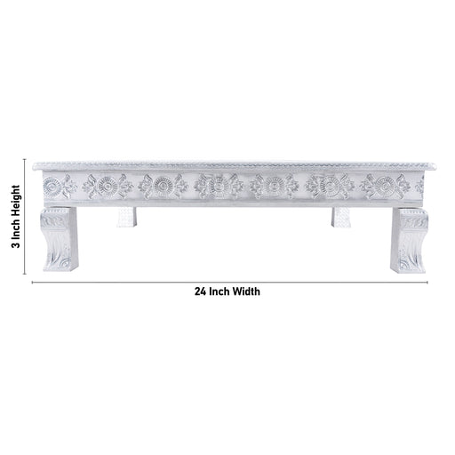 Pooja Chowki - 3 x 24 x 24 Inches | Wooden Bajot/ Silver Polish Patla for Home Decor - Pooja Aasan & Bajot & Pooja Mat