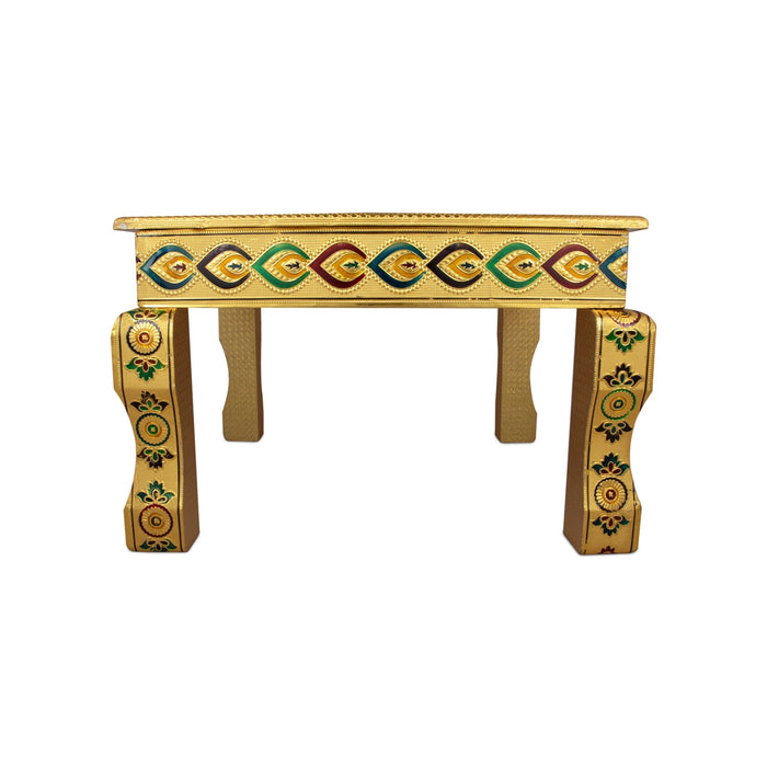 Bajot - 18 x 18 Inches | Golden Polish Manai Palagai/ Meenakari Design for Pooja - Pooja Aasan & Bajot & Pooja Mat