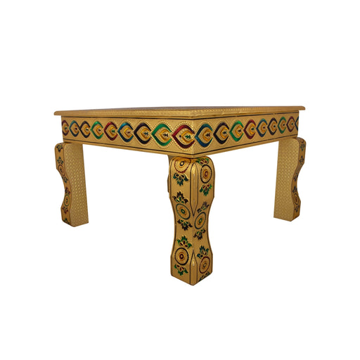 Bajot - 18 x 18 Inches | Golden Polish Manai Palagai/ Meenakari Design for Pooja - Pooja Aasan & Bajot & Pooja Mat