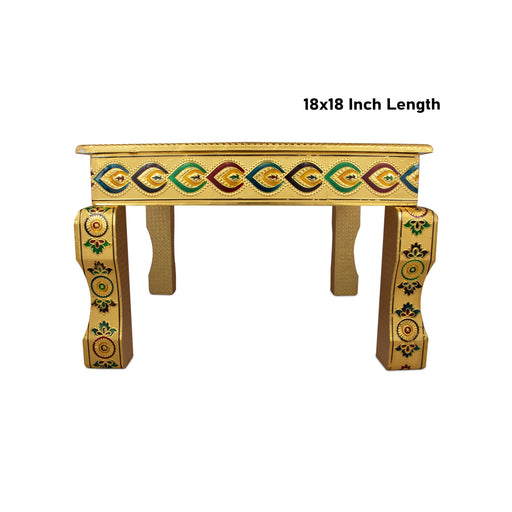 Bajot - 18 x 18 Inches | Golden Polish Manai Palagai/ Meenakari Design for Pooja - Pooja Aasan & Bajot & Pooja Mat