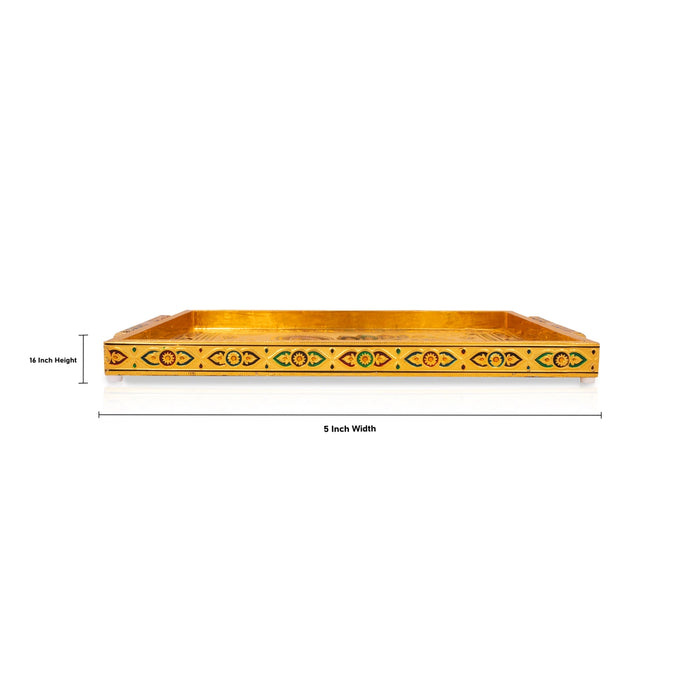 Pooja Tray - 18 x 12 Inches | Wooden Plate/ Gold Polish Thali Tray/ Meenakari Design Plate for Home/ 1.140 Kgs - Pooja Plate & Tray
