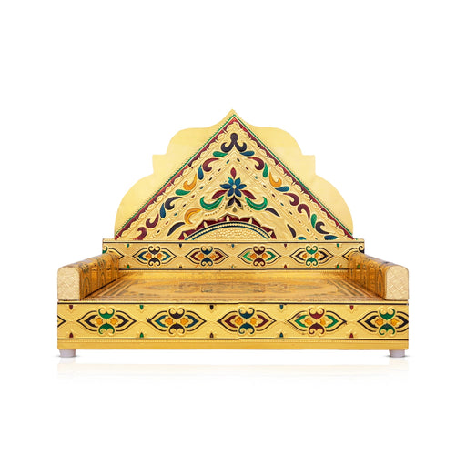 Simhasan - 8 x 12 Inches | Gold Polish Aasan/ Meenakari Design Chowki/ Bajot for Deity - Pooja Aasan & Bajot & Pooja Mat