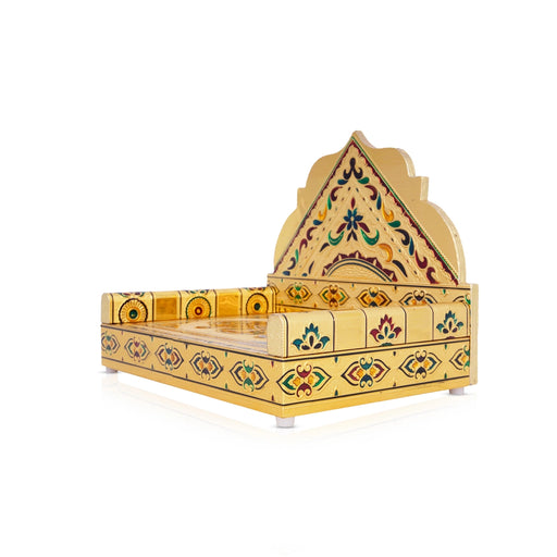 Simhasan - 8 x 12 Inches | Gold Polish Aasan/ Meenakari Design Chowki/ Bajot for Deity - Pooja Aasan & Bajot & Pooja Mat