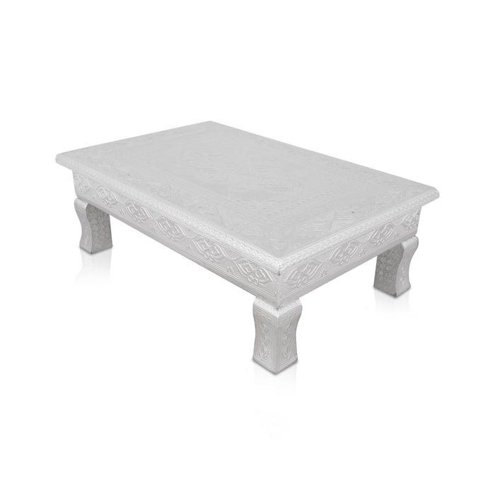 Pooja Chowki - 2.5 x 15 x 15 Inches | Wooden Bajot/ Silver Polish Patla/ Manai Palagai for Home - Pooja Aasan & Bajot & Pooja Mat