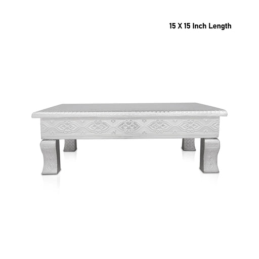 Pooja Chowki - 2.5 x 15 x 15 Inches | Wooden Bajot/ Silver Polish Patla/ Manai Palagai for Home - Pooja Aasan & Bajot & Pooja Mat
