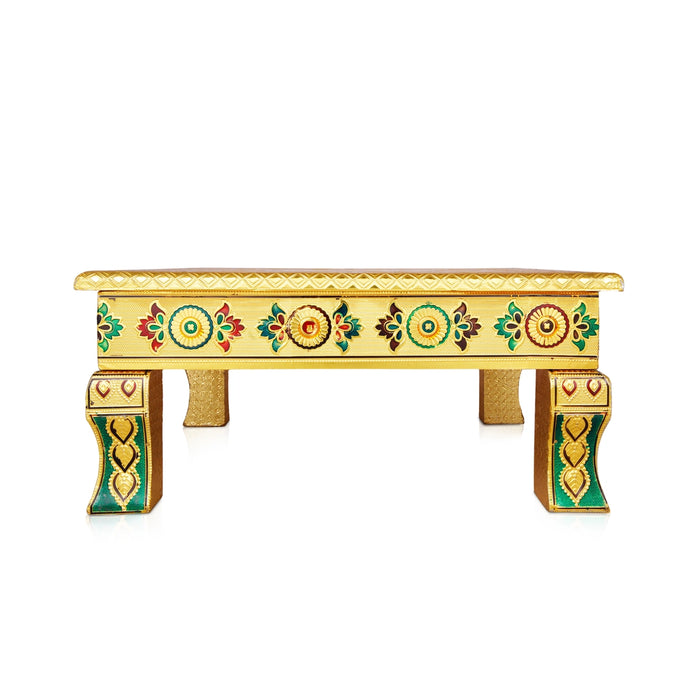 Bajot - 15 x 15 Inches | Meenakari Design Manai Palagai/ Gold Polish Chowki for Pooja - Pooja Aasan & Bajot & Pooja Mat