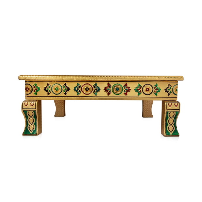Pooja Chowki - 24 x 24 Inches | Wooden Bajot/ Gold Polish & Meenakari Design Patla/ Manai Palagai for Home - Pooja Aasan & Bajot & Pooja Mat
