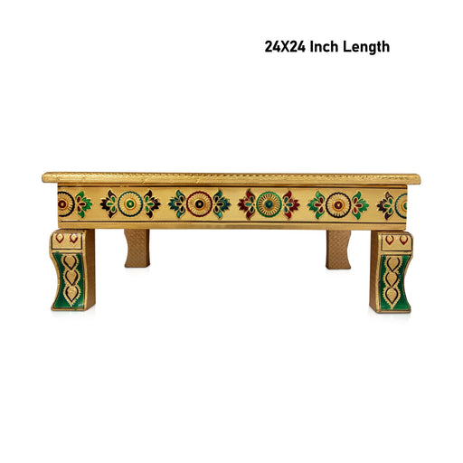 Pooja Chowki - 24 x 24 Inches | Wooden Bajot/ Gold Polish & Meenakari Design Patla/ Manai Palagai for Home - Pooja Aasan & Bajot & Pooja Mat
