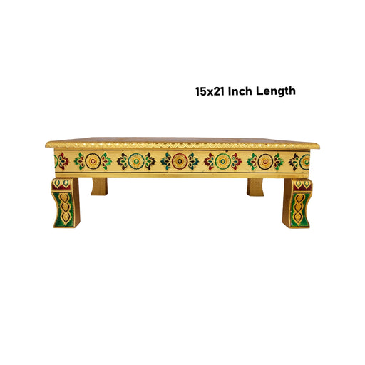 Bajot - 15 x 21 Inches | Meenakari Design Chowki/ Golden Polish Manai Palagai for Pooja - Pooja Aasan & Bajot & Pooja Mat