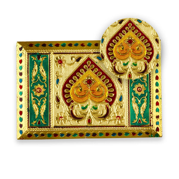 Bajot  - 6 x 4 Inches |  Chowki/ Silver & Gold Finish Manai/ Patla for Pooja - Pooja Aasan & Bajot & Pooja Mat