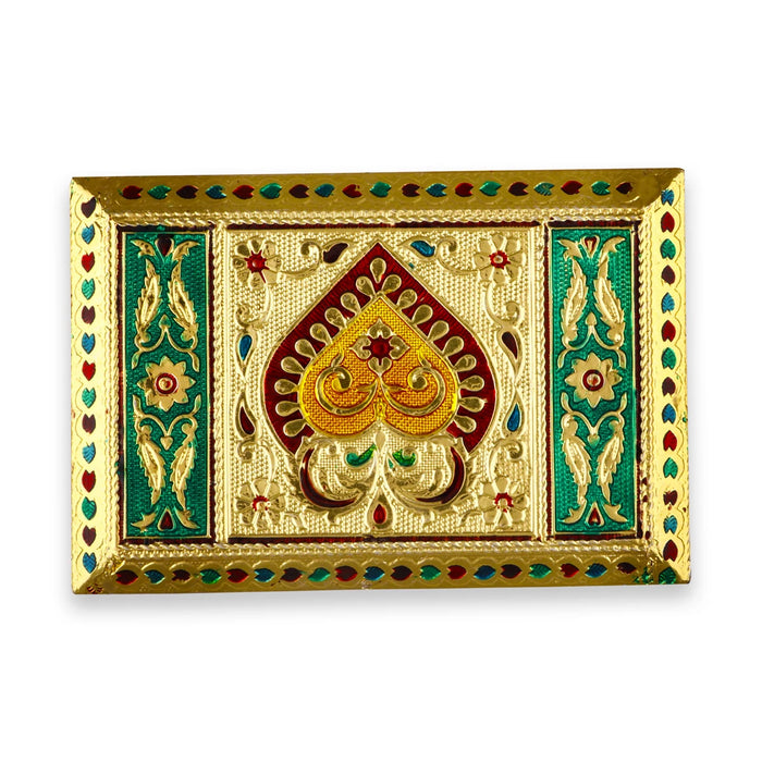 Bajot  - 6 x 4 Inches |  Chowki/ Silver & Gold Finish Manai/ Patla for Pooja - Pooja Aasan & Bajot & Pooja Mat