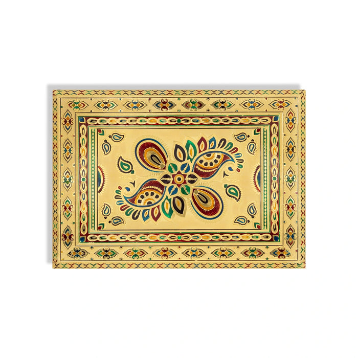 Patla - 15 x 21 Inches | Gold Meenakari Design Manai Palagai / Chowki for Pooja - Bajot