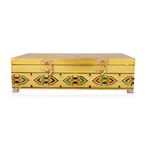 Pooja Box - 7 x 10 Inches | Meenakari Design Storage Box/ Gold Polish Jewellery Box for Home - Pooja Box & Paduka