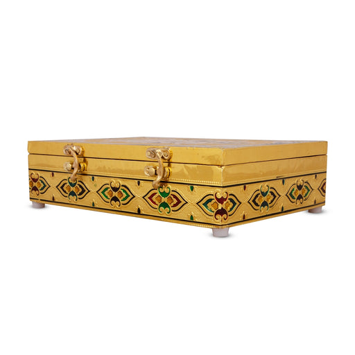 Pooja Box - 7 x 10 Inches | Meenakari Design Storage Box/ Gold Polish Jewellery Box for Home - Pooja Box & Paduka