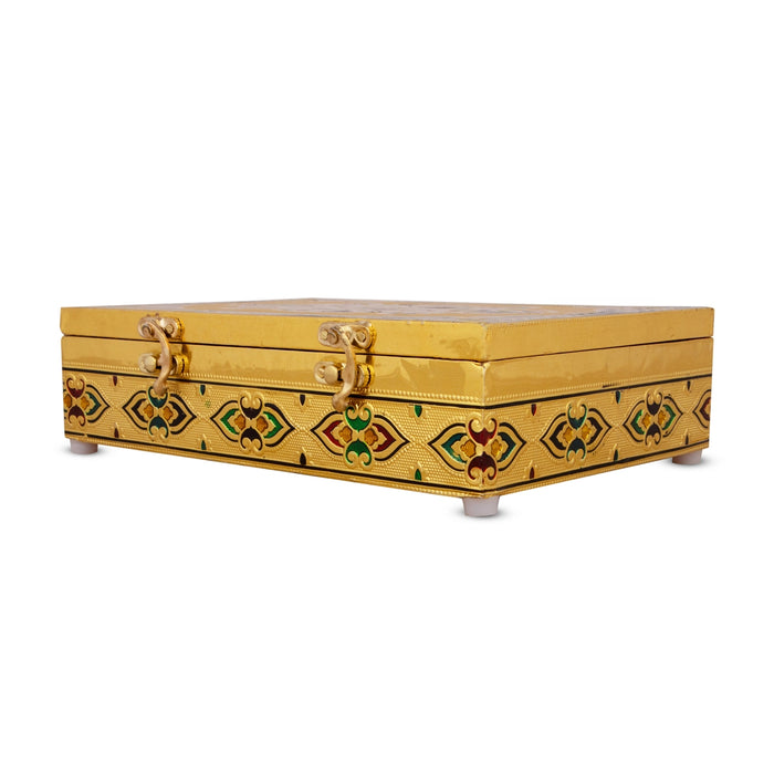 Pooja Box - 7 x 10 Inches | Meenakari Design Storage Box/ Gold Polish Jewellery Box for Home - Pooja Box & Paduka
