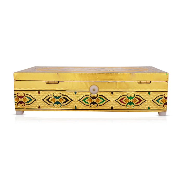Pooja Box - 7 x 10 Inches | Meenakari Design Storage Box/ Gold Polish Jewellery Box for Home - Pooja Box & Paduka