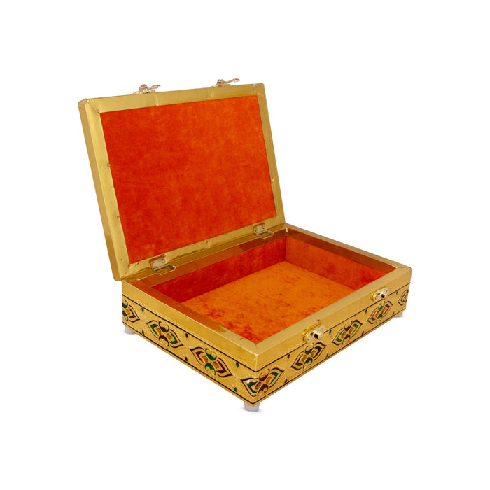 Pooja Box - 7 x 10 Inches | Meenakari Design Storage Box/ Gold Polish Jewellery Box for Home - Pooja Box & Paduka