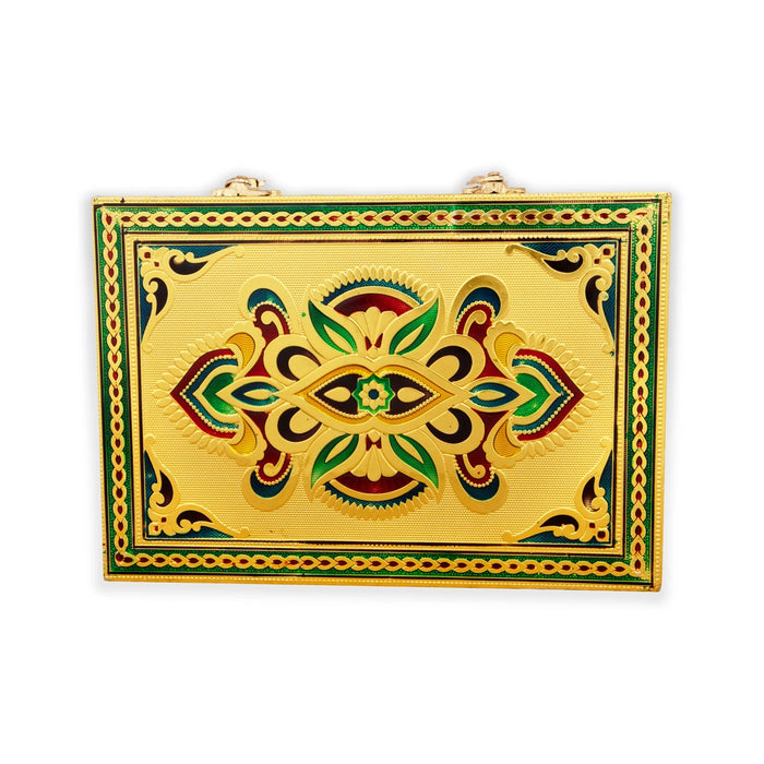 Pooja Box - 7 x 10 Inches | Meenakari Design Storage Box/ Gold Polish Jewellery Box for Home - Pooja Box & Paduka