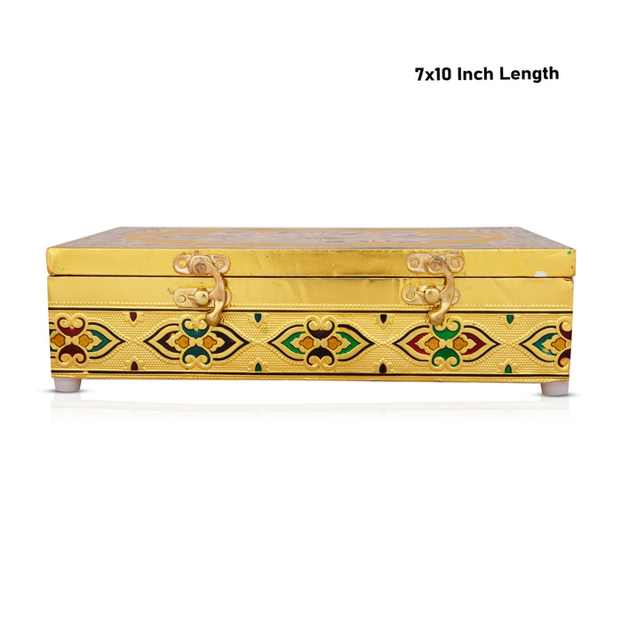 Pooja Box - 7 x 10 Inches | Meenakari Design Storage Box/ Gold Polish Jewellery Box for Home - Pooja Box & Paduka