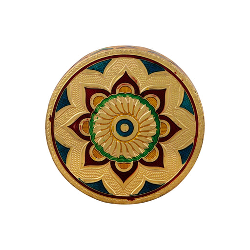 Patla Set - 4 x 4.5 Inches | 2 Pcs/ Round Meenakari Design Chowki/ Golden Polish Manai Palagai for Pooja - Pooja Aasan & Bajot & Pooja Mat
