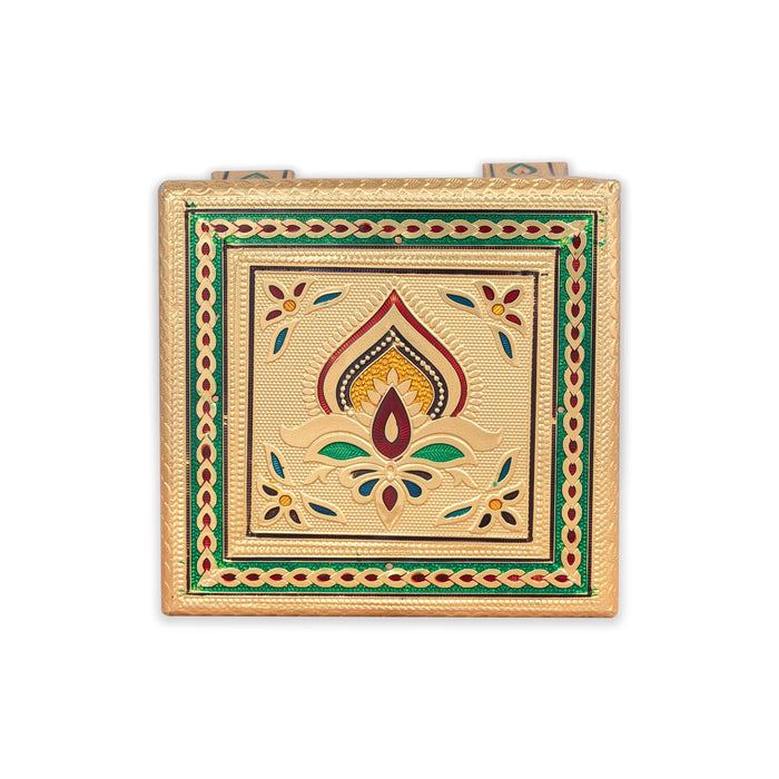 Bajot - 6 x 6 Inches | Meenakari Design Wooden Manai Palagai/ Gold Polish Chowki for Pooja